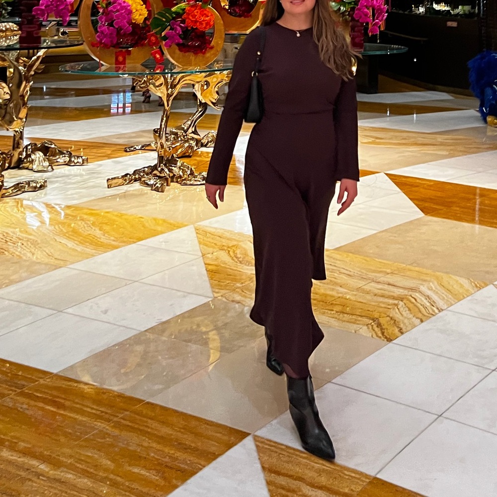 Mango Deep Brown Long Sleeve Dress